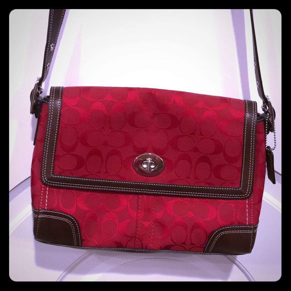 Red and brown leather coach purse authentic
